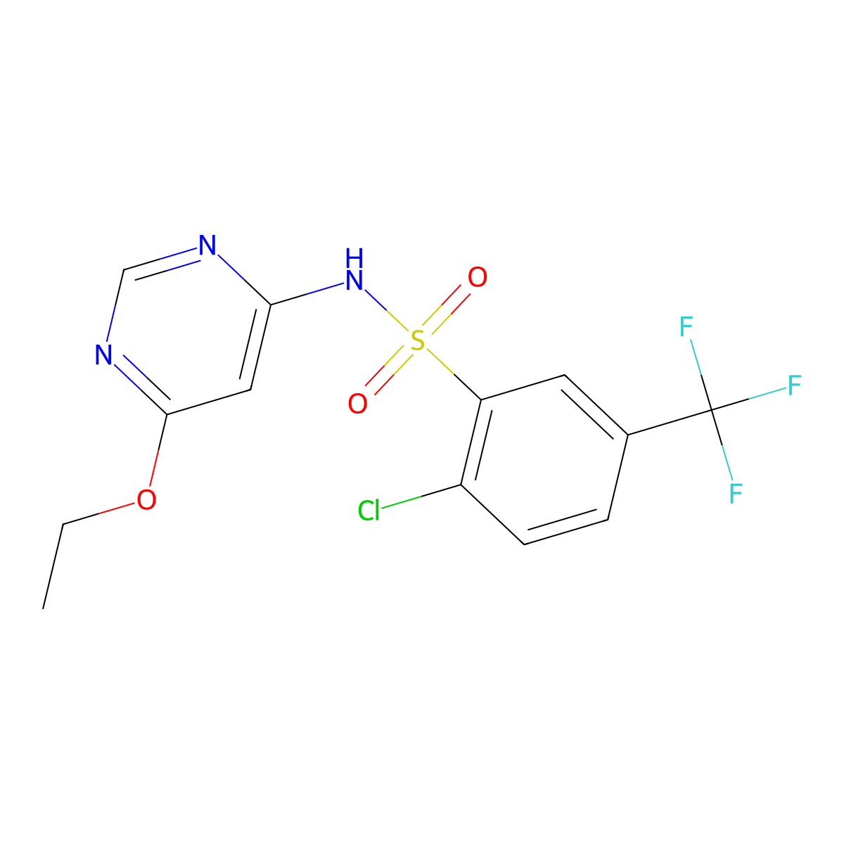 2-chloro-N-(6-ethoxypyrimidin-4-yl)-5-(trifluoromethyl)benzenesulfonamide molecular structure, CAS 1396707-42-8