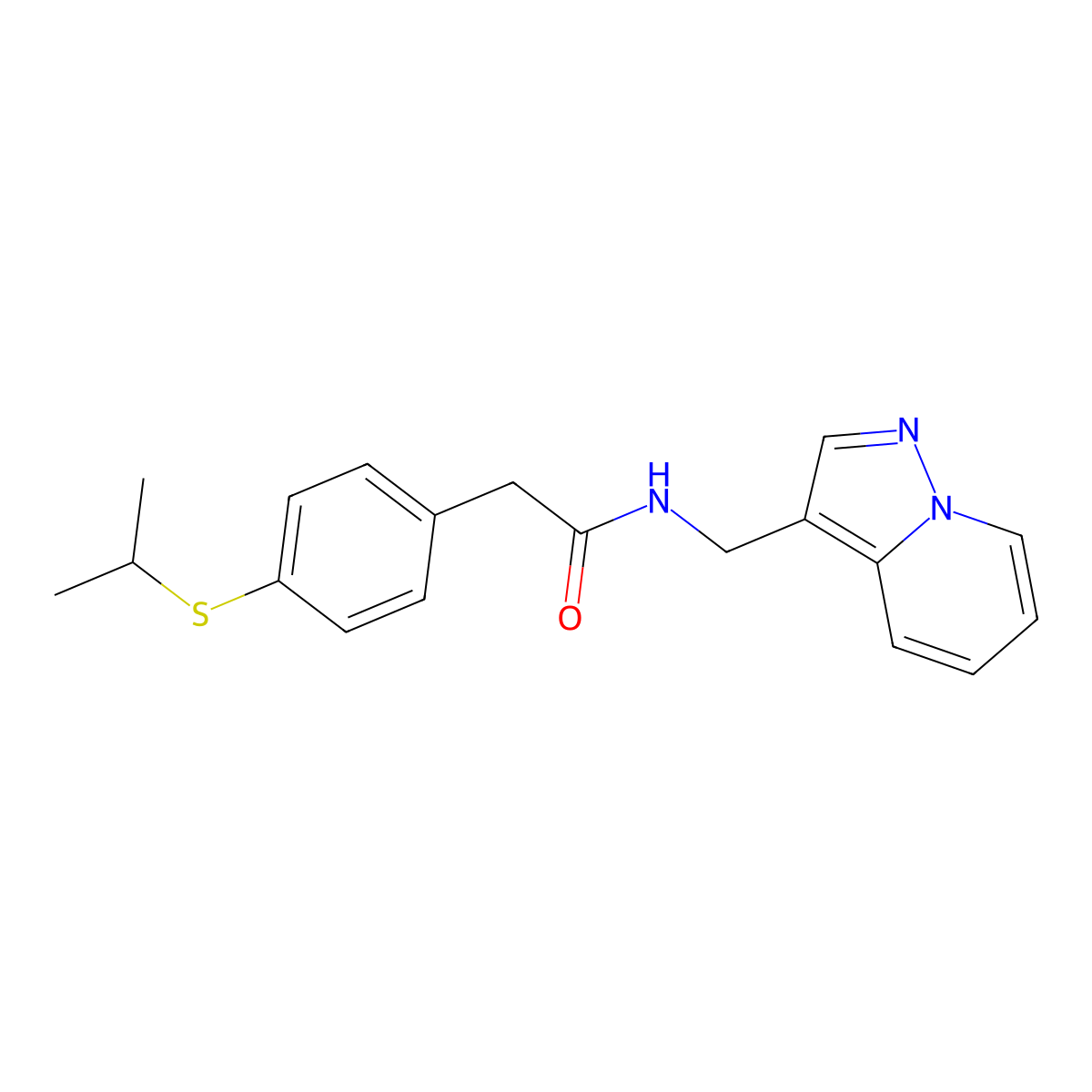 2-(4-(isopropylthio)phenyl)-N-(pyrazolo[1,5-a]pyridin-3-ylmethyl)acetamide molecular structure, CAS 1396707-47-3