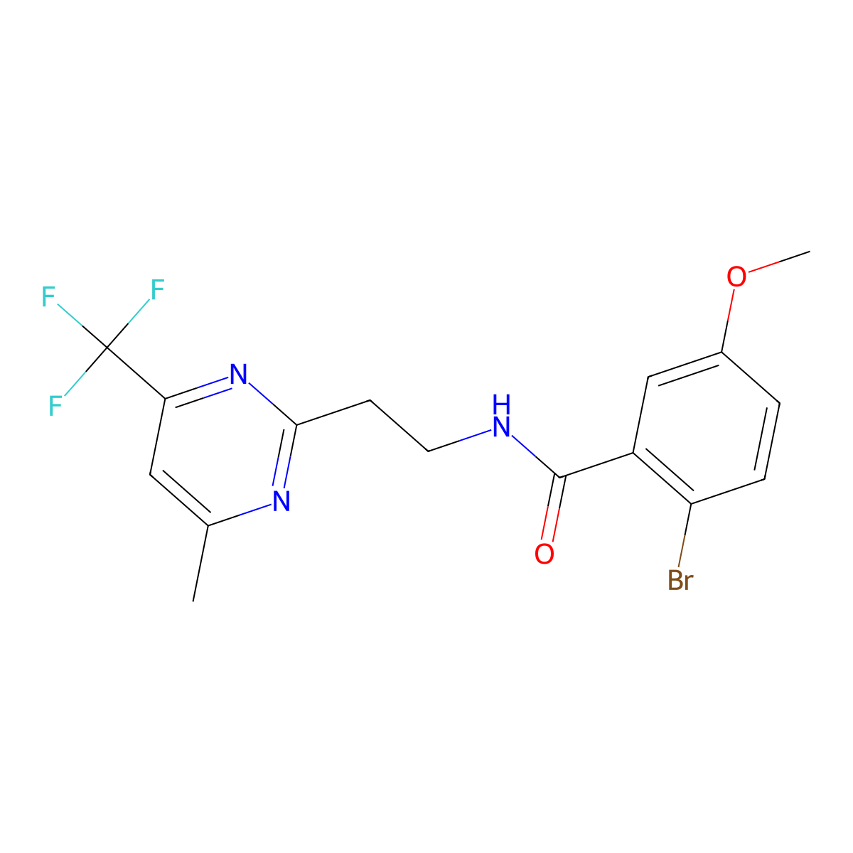 2-bromo-5-methoxy-N-{2-[4-methyl-6-(trifluoromethyl)pyrimidin-2-yl]ethyl}benzamide molecular structure, CAS 1396707-54-2
