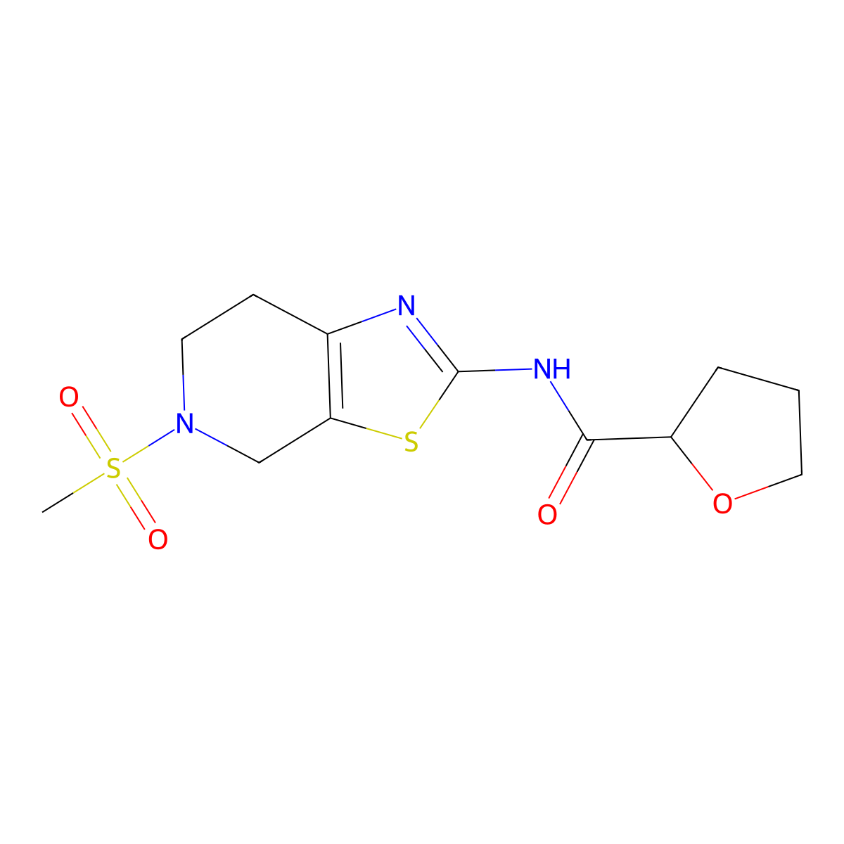 N-(5-(methylsulfonyl)-4,5,6,7-tetrahydrothiazolo[5,4-c]pyridin-2-yl)tetrahydrofuran-2-carboxamide molecular structure, CAS 1396707-61-1