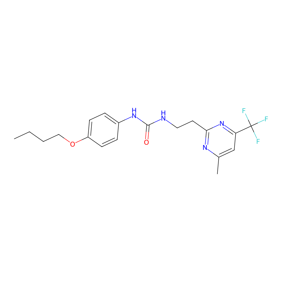 1-(4-Butoxyphenyl)-3-(2-(4-methyl-6-(trifluoromethyl)pyrimidin-2-yl)ethyl)urea molecular structure, CAS 1396707-83-7
