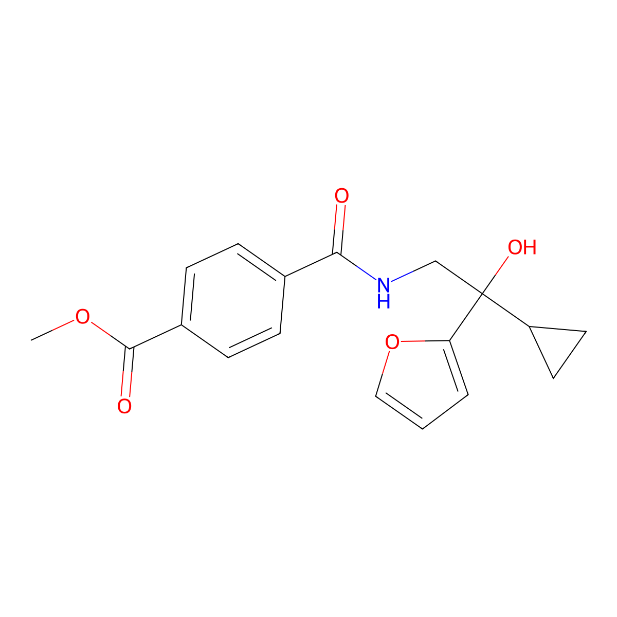 Methyl 4-{[2-cyclopropyl-2-(furan-2-yl)-2-hydroxyethyl]carbamoyl}benzoate molecular structure, CAS 1396707-85-9