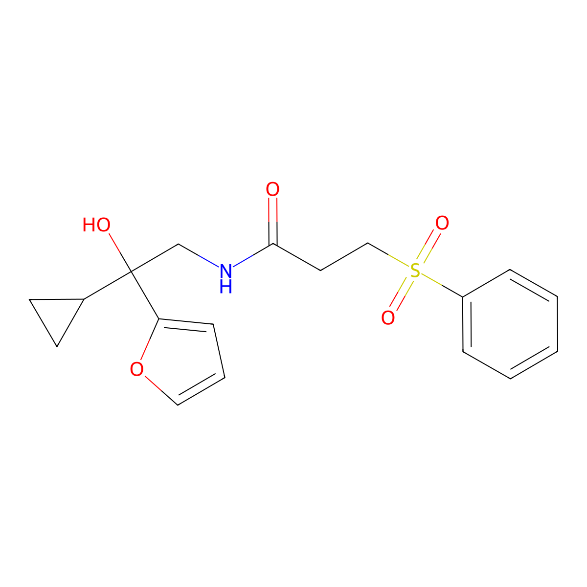 N-(2-cyclopropyl-2-(furan-2-yl)-2-hydroxyethyl)-3-(phenylsulfonyl)propanamide molecular structure, CAS 1396708-03-4