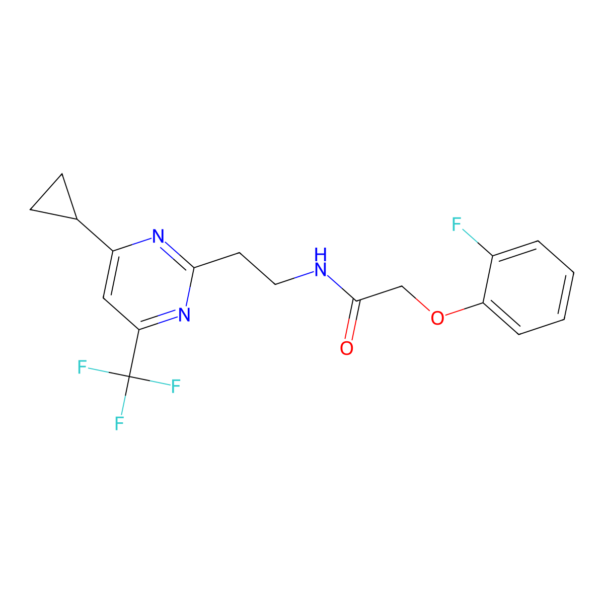 N-{2-[4-cyclopropyl-6-(trifluoromethyl)pyrimidin-2-yl]ethyl}-2-(2-fluorophenoxy)acetamide molecular structure, CAS 1396708-11-4