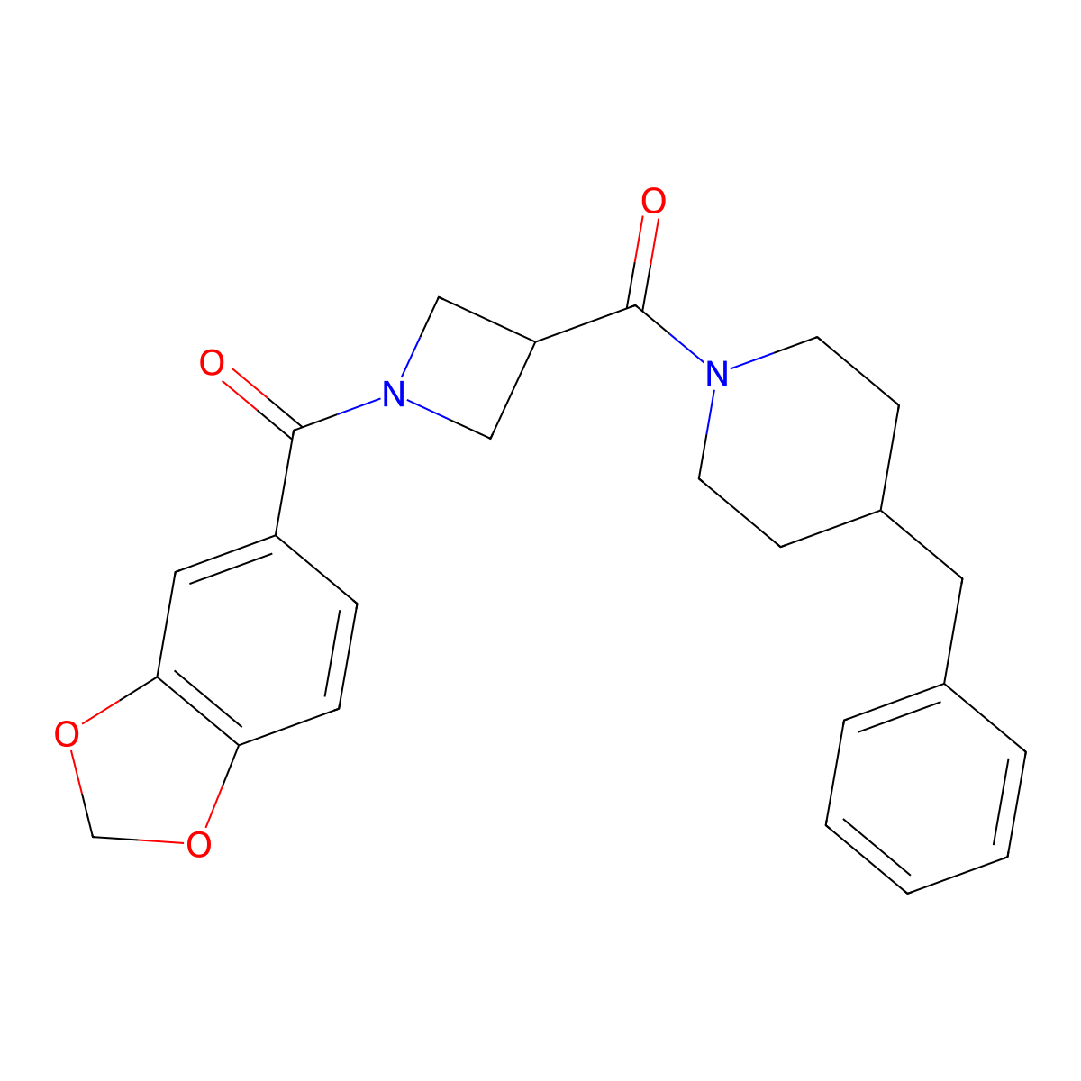 Benzo[d][1,3]dioxol-5-yl(3-(4-benzylpiperidine-1-carbonyl)azetidin-1-yl)methanone molecular structure, CAS 1396708-14-7