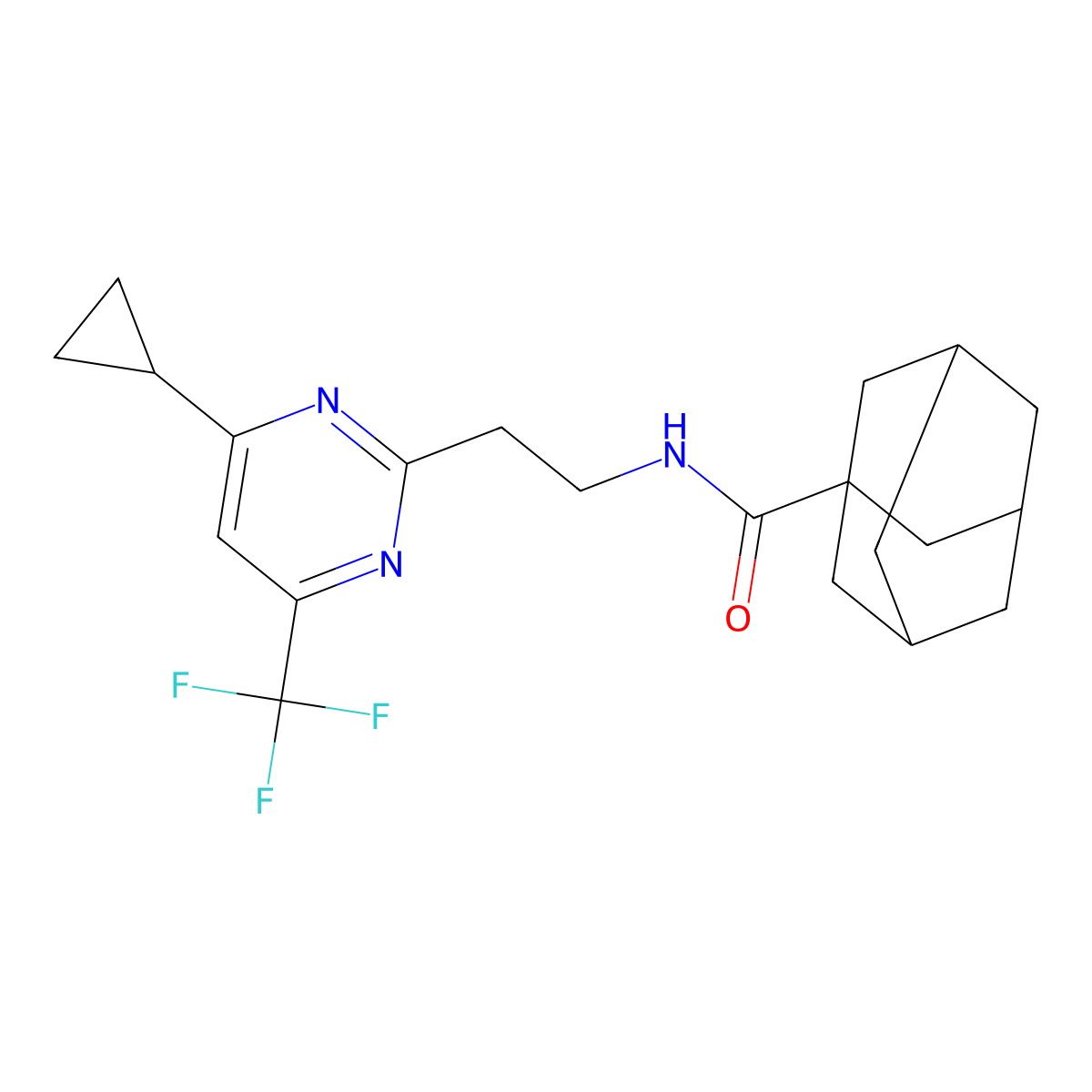 N-{2-[4-cyclopropyl-6-(trifluoromethyl)pyrimidin-2-yl]ethyl}adamantane-1-carboxamide molecular structure, CAS 1396708-19-2