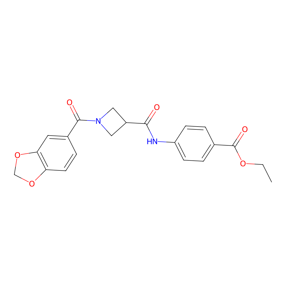Ethyl 4-(1-(benzo[d][1,3]dioxole-5-carbonyl)azetidine-3-carboxamido)benzoate molecular structure, CAS 1396708-35-2