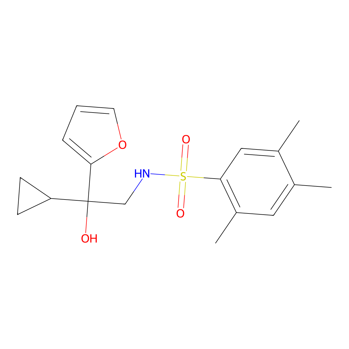 N-(2-cyclopropyl-2-(furan-2-yl)-2-hydroxyethyl)-2,4,5-trimethylbenzenesulfonamide molecular structure, CAS 1396708-47-6