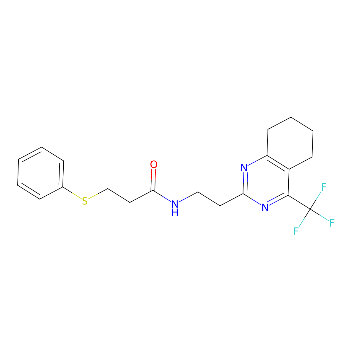 3-(phenylthio)-N-(2-(4-(trifluoromethyl)-5,6,7,8-tetrahydroquinazolin-2-yl)ethyl)propanamide molecular structure, CAS 1396708-55-6