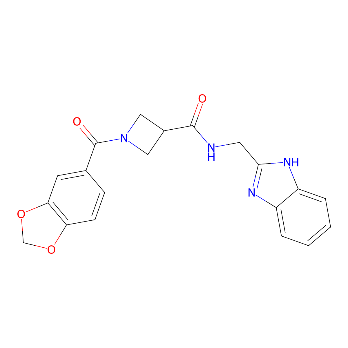 N-((1H-benzo[d]imidazol-2-yl)methyl)-1-(benzo[d][1,3]dioxole-5-carbonyl)azetidine-3-carboxamide molecular structure, CAS 1396708-57-8