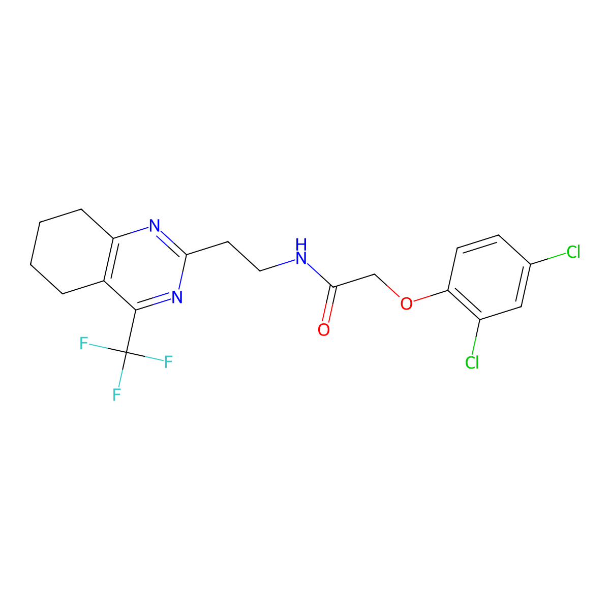 2-(2,4-dichlorophenoxy)-N-(2-(4-(trifluoromethyl)-5,6,7,8-tetrahydroquinazolin-2-yl)ethyl)acetamide molecular structure, CAS 1396708-67-0