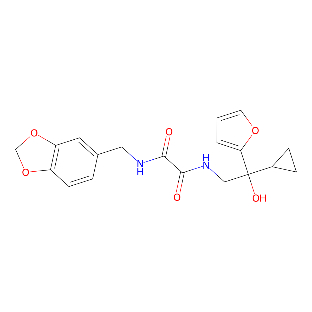 N1-(benzo[d][1,3]dioxol-5-ylmethyl)-N2-(2-cyclopropyl-2-(furan-2-yl)-2-hydroxyethyl)oxalamide molecular structure, CAS 1396708-71-6