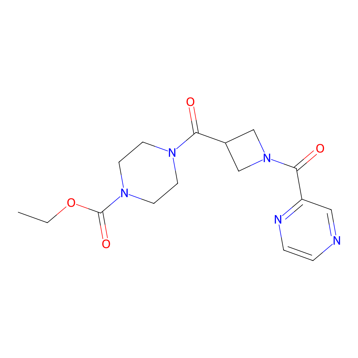 Ethyl 4-[1-(pyrazine-2-carbonyl)azetidine-3-carbonyl]piperazine-1-carboxylate molecular structure, CAS 1396708-75-0