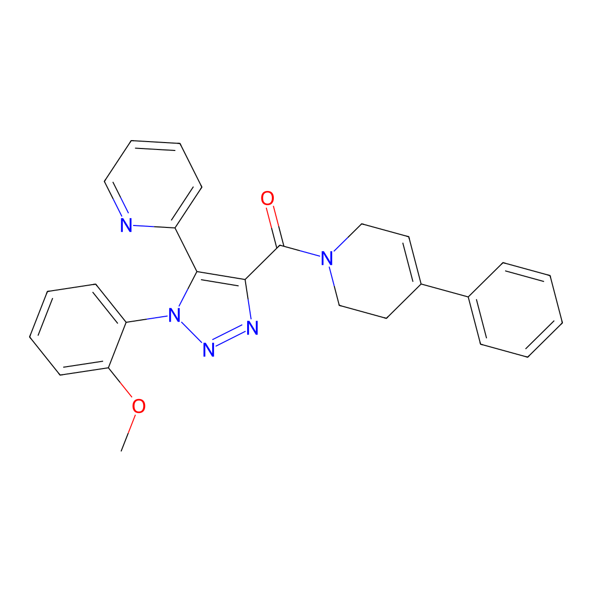 2-{1-(2-methoxyphenyl)-4-[(4-phenyl-3,6-dihydropyridin-1(2H)-yl)carbonyl]-1H-1,2,3-triazol-5-yl}pyridine molecular structure, CAS 1396708-77-2