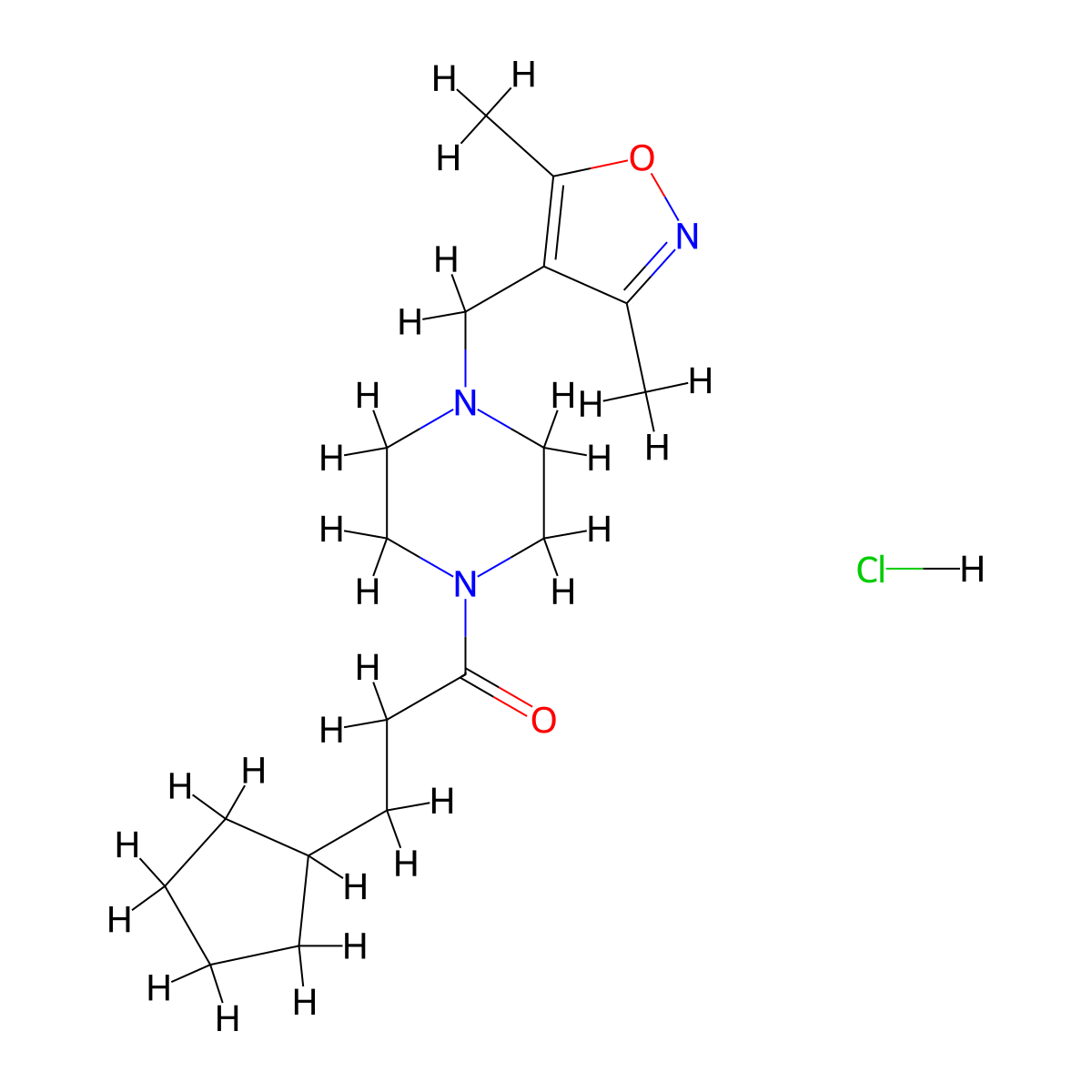 3-Cyclopentyl-1-(4-((3,5-dimethylisoxazol-4-yl)methyl)piperazin-1-yl)propan-1-one hydrochloride molecular structure, CAS 1396708-81-8
