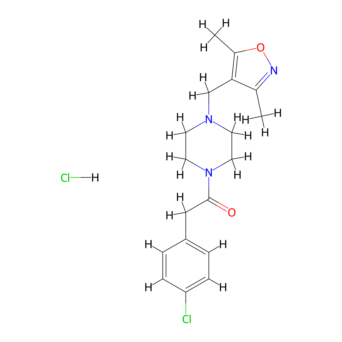 2-(4-Chlorophenyl)-1-(4-((3,5-dimethylisoxazol-4-yl)methyl)piperazin-1-yl)ethanone hydrochloride molecular structure, CAS 1396708-84-1