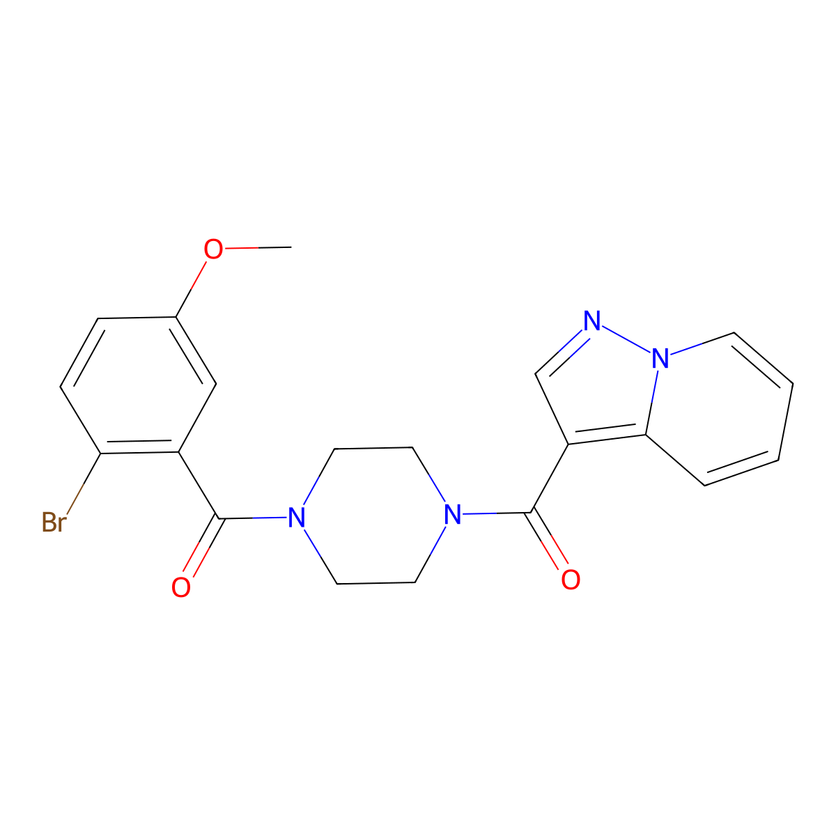 (4-(2-Bromo-5-methoxybenzoyl)piperazin-1-yl)(pyrazolo[1,5-a]pyridin-3-yl)methanone molecular structure, CAS 1396708-87-4
