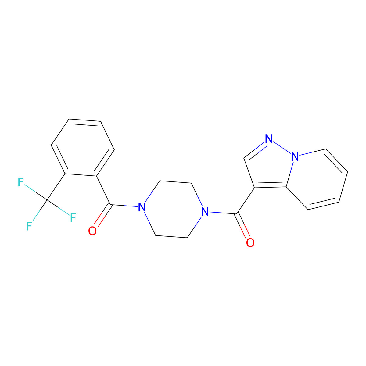 Pyrazolo[1,5-a]pyridin-3-yl(4-(2-(trifluoromethyl)benzoyl)piperazin-1-yl)methanone molecular structure, CAS 1396709-27-5
