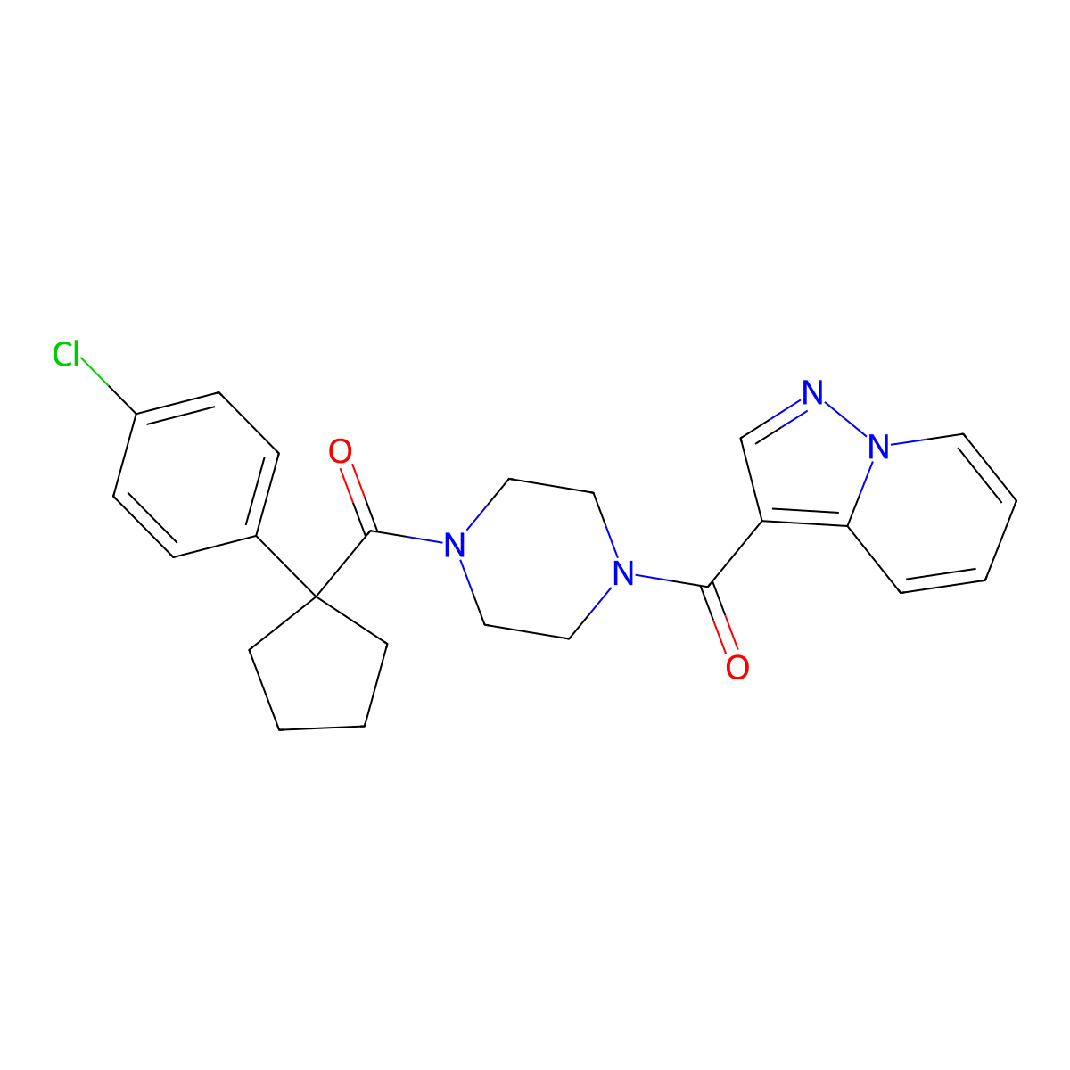 (4-(1-(4-Chlorophenyl)cyclopentanecarbonyl)piperazin-1-yl)(pyrazolo[1,5-a]pyridin-3-yl)methanone molecular structure, CAS 1396709-59-3
