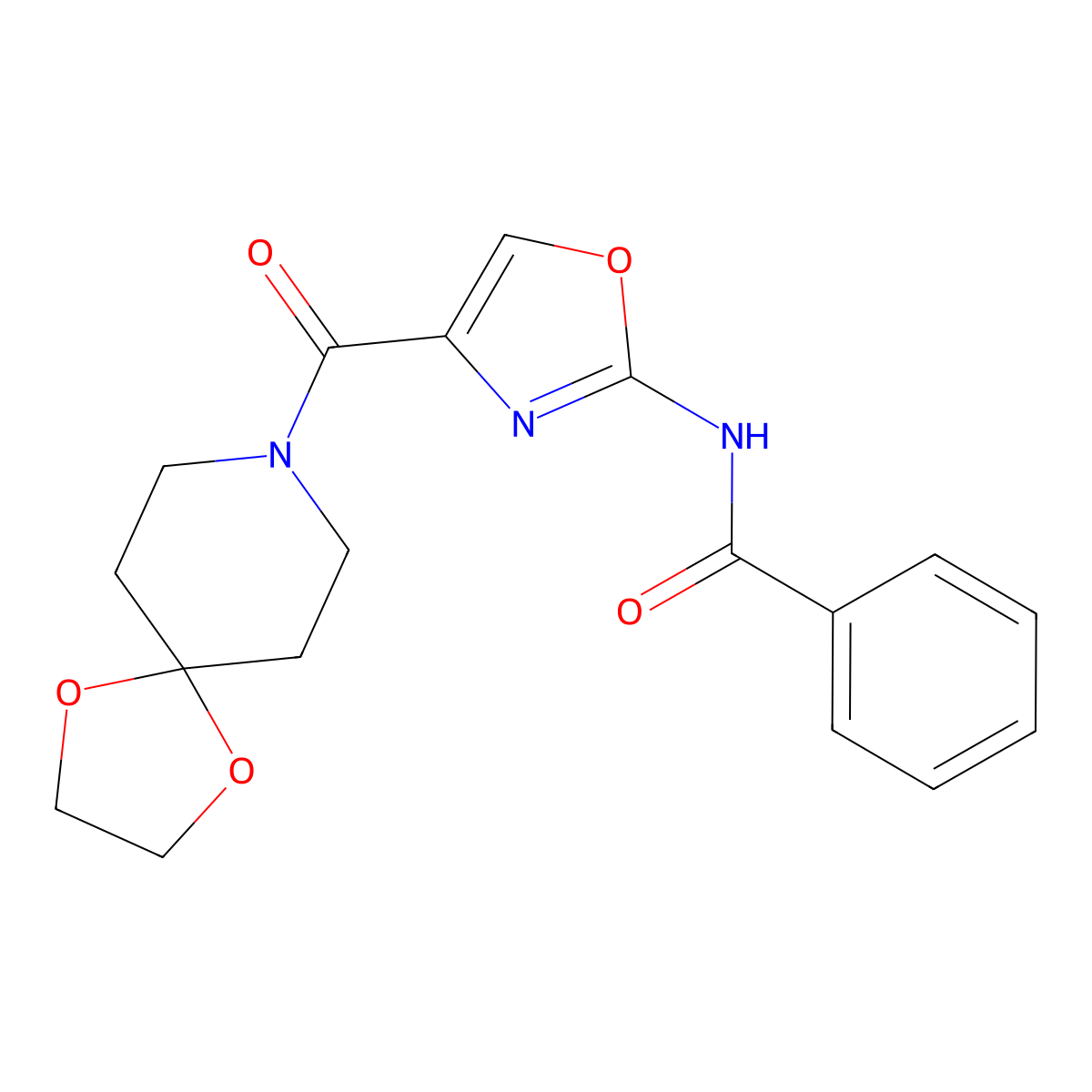 N-(4-(1,4-dioxa-8-azaspiro[4.5]decane-8-carbonyl)oxazol-2-yl)benzamide molecular structure, CAS 1396709-60-6