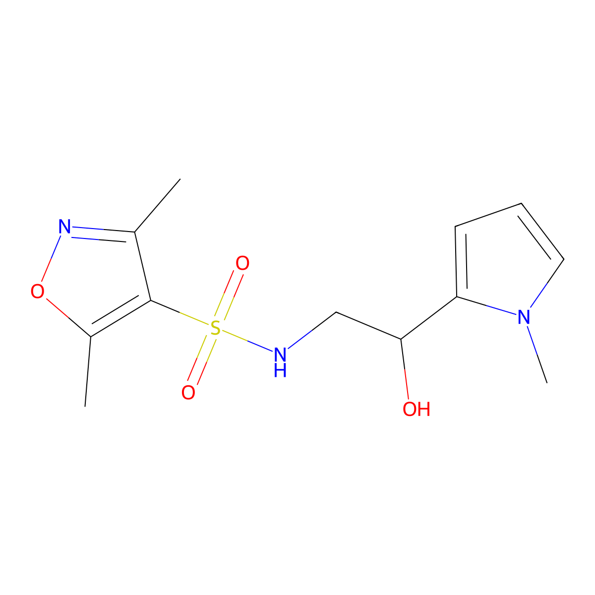 N-(2-hydroxy-2-(1-methyl-1H-pyrrol-2-yl)ethyl)-3,5-dimethylisoxazole-4-sulfonamide molecular structure, CAS 1396709-69-5
