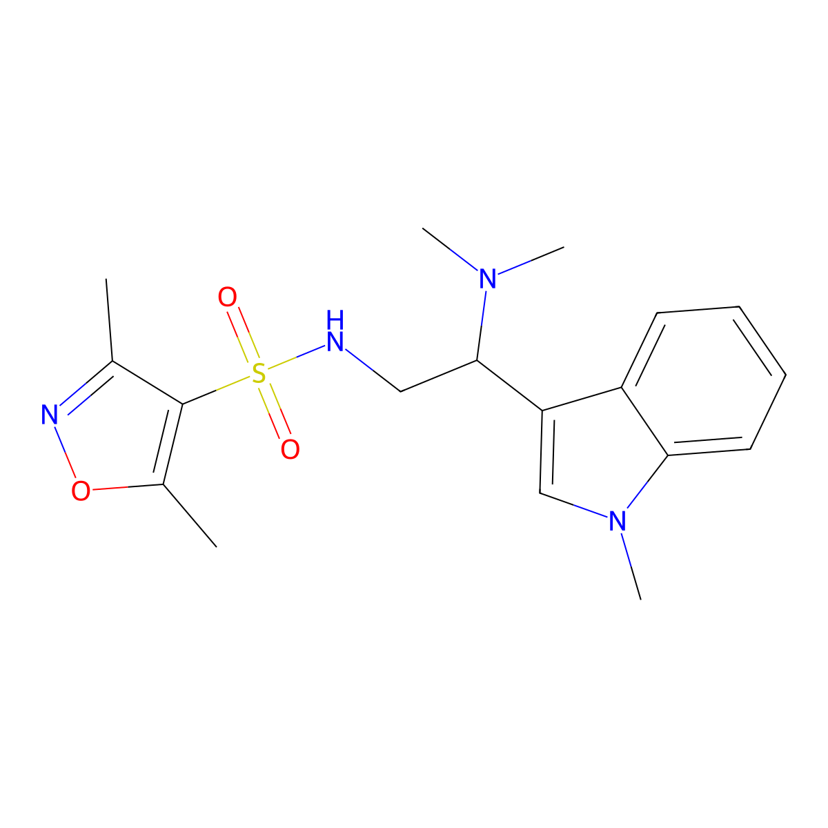 N-(2-(dimethylamino)-2-(1-methyl-1H-indol-3-yl)ethyl)-3,5-dimethylisoxazole-4-sulfonamide molecular structure, CAS 1396709-70-8