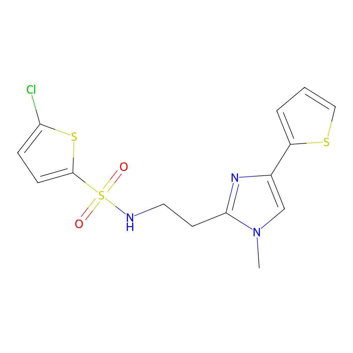 5-chloro-N-(2-(1-methyl-4-(thiophen-2-yl)-1H-imidazol-2-yl)ethyl)thiophene-2-sulfonamide molecular structure, CAS 1396709-71-9