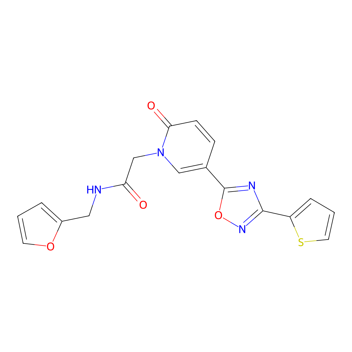 N-(furan-2-ylmethyl)-2-(2-oxo-5-(3-(thiophen-2-yl)-1,2,4-oxadiazol-5-yl)pyridin-1(2H)-yl)acetamide molecular structure, CAS 1396709-79-7