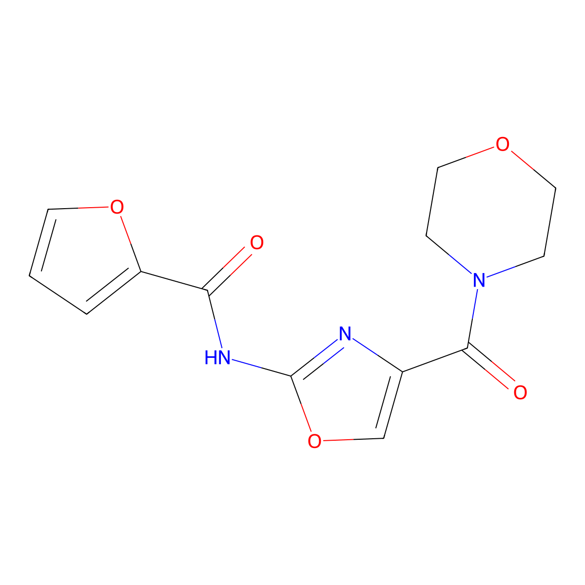 N-(4-(morpholine-4-carbonyl)oxazol-2-yl)furan-2-carboxamide molecular structure, CAS 1396709-82-2