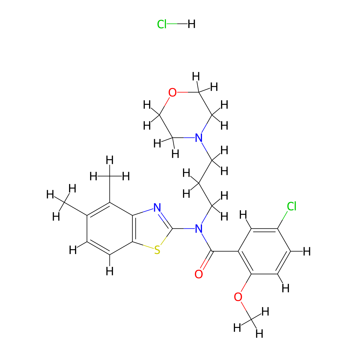 5-chloro-N-(4,5-dimethylbenzo[d]thiazol-2-yl)-2-methoxy-N-(3-morpholinopropyl)benzamide hydrochloride molecular structure, CAS 1396709-99-1