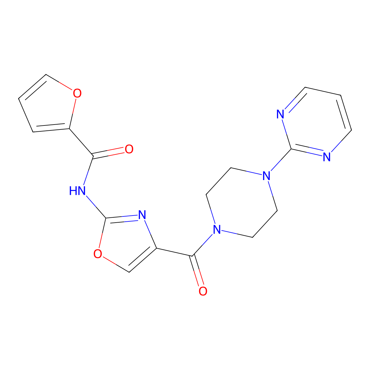 N-(4-(4-(pyrimidin-2-yl)piperazine-1-carbonyl)oxazol-2-yl)furan-2-carboxamide molecular structure, CAS 1396710-11-4