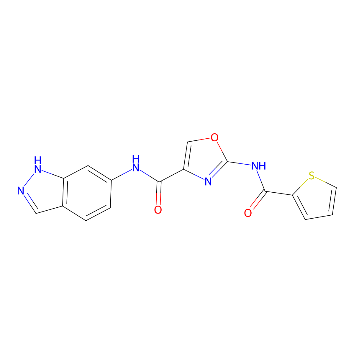 N-(1H-indazol-6-yl)-2-(thiophene-2-carboxamido)oxazole-4-carboxamide molecular structure, CAS 1396710-33-0