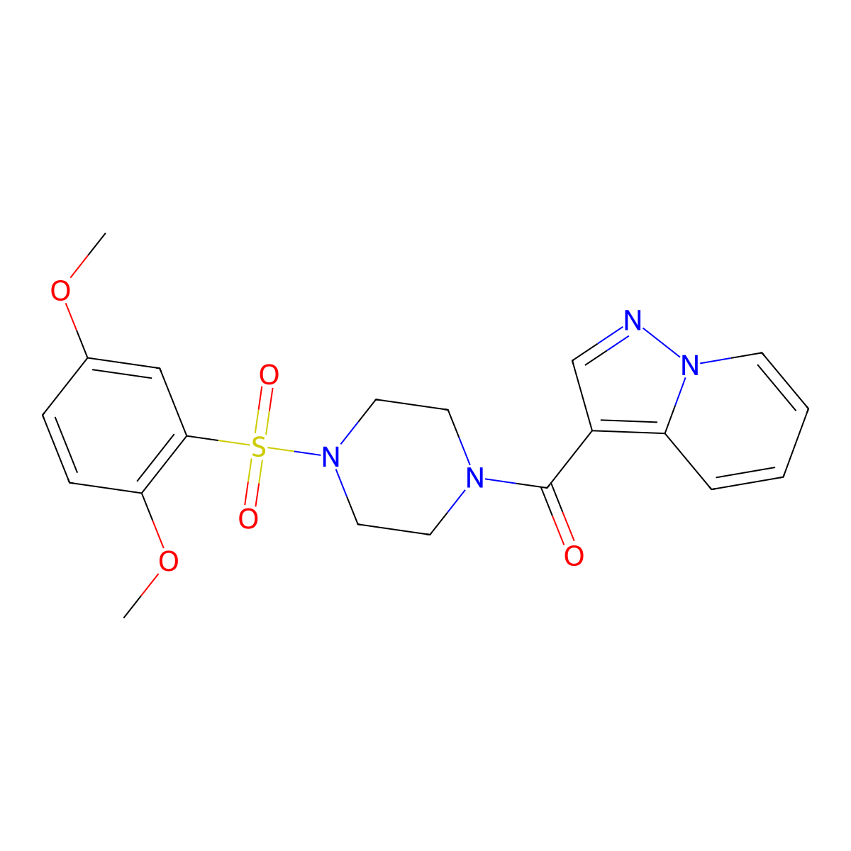 (4-((2,5-Dimethoxyphenyl)sulfonyl)piperazin-1-yl)(pyrazolo[1,5-a]pyridin-3-yl)methanone molecular structure, CAS 1396710-36-3