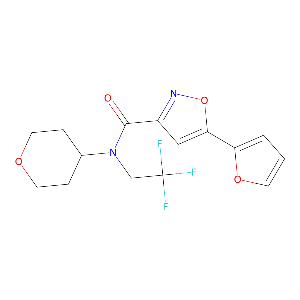 5-(Furan-2-yl)-N-(oxan-4-yl)-N-(2,2,2-trifluoroethyl)-1,2-oxazole-3-carboxamide molecular structure, CAS 1396710-40-9