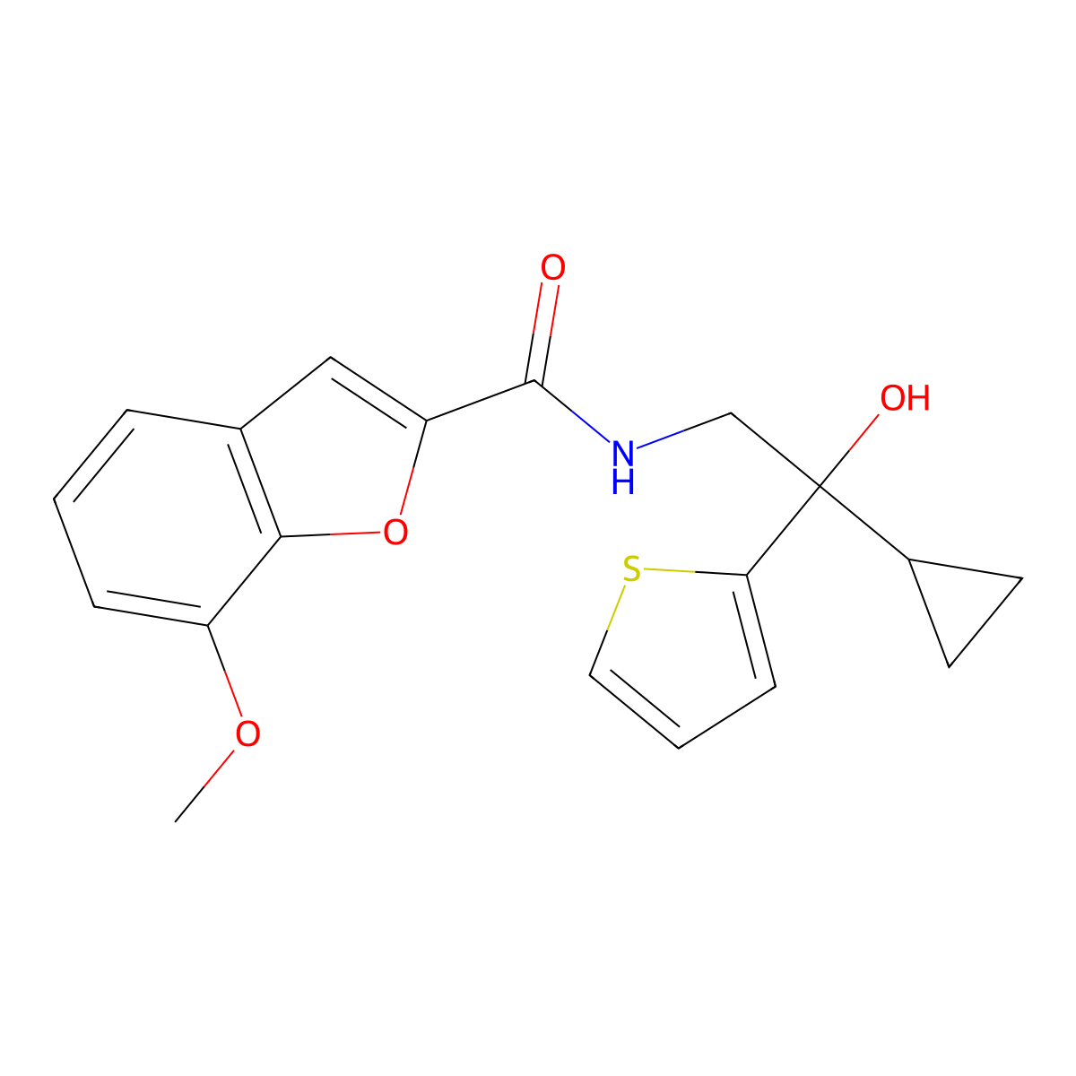 N-(2-cyclopropyl-2-hydroxy-2-(thiophen-2-yl)ethyl)-7-methoxybenzofuran-2-carboxamide molecular structure, CAS 1396710-55-6
