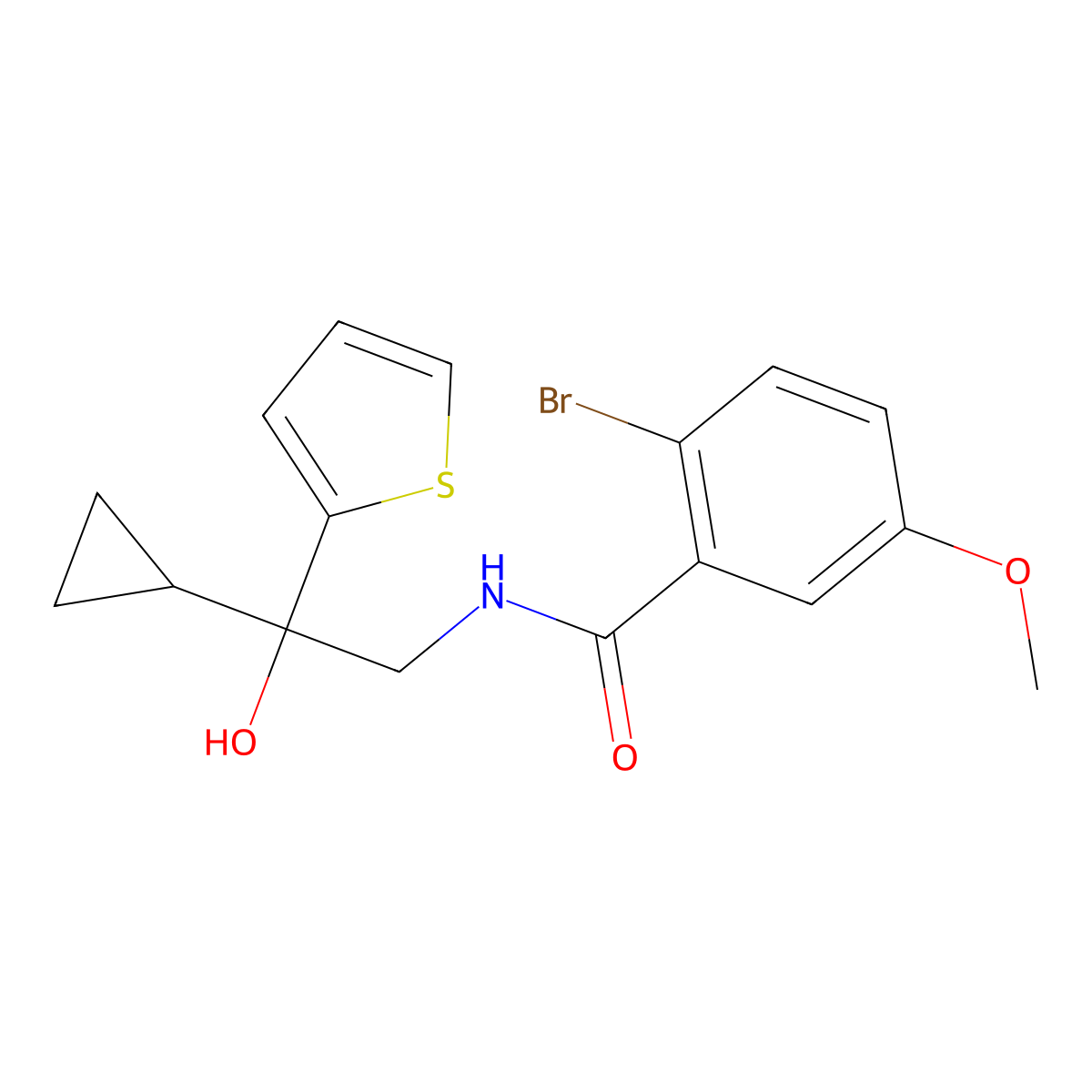 2-bromo-N-(2-cyclopropyl-2-hydroxy-2-(thiophen-2-yl)ethyl)-5-methoxybenzamide molecular structure, CAS 1396710-61-4