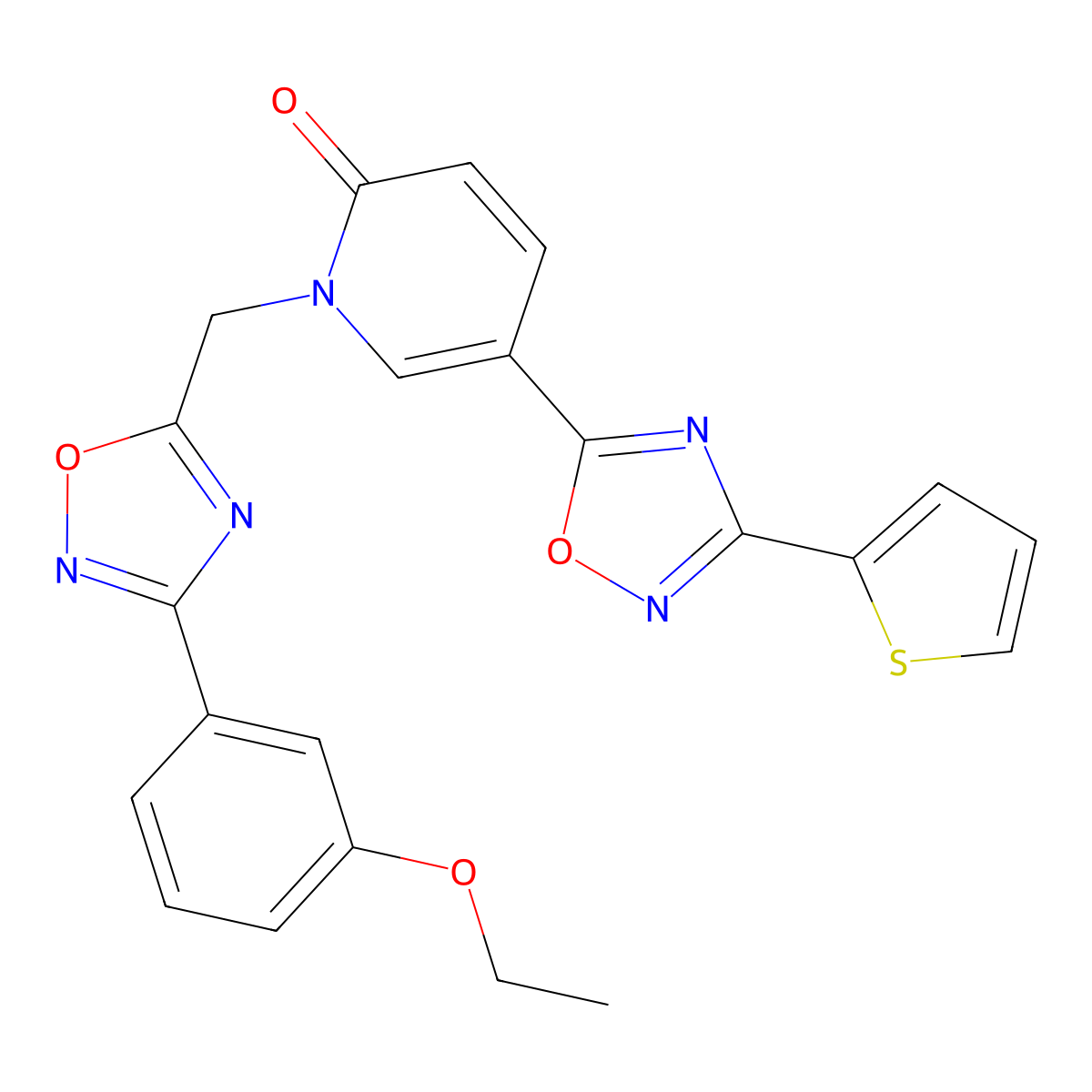 1-((3-(3-ethoxyphenyl)-1,2,4-oxadiazol-5-yl)methyl)-5-(3-(thiophen-2-yl)-1,2,4-oxadiazol-5-yl)pyridin-2(1H)-one molecular structure, CAS 1396710-65-8