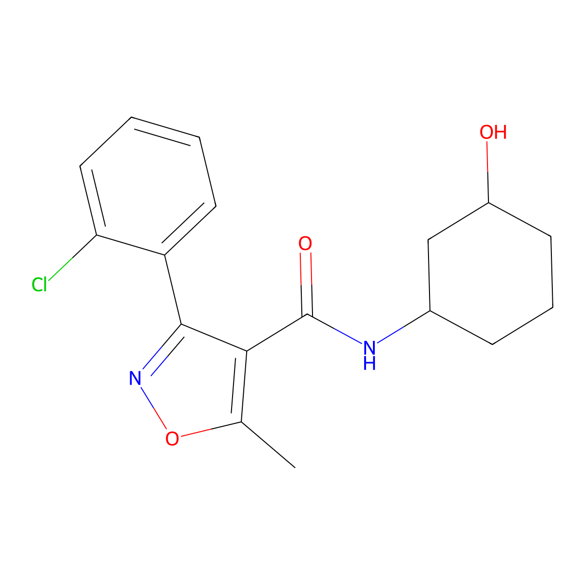 3-(2-chlorophenyl)-N-(3-hydroxycyclohexyl)-5-methylisoxazole-4-carboxamide molecular structure, CAS 1396710-66-9