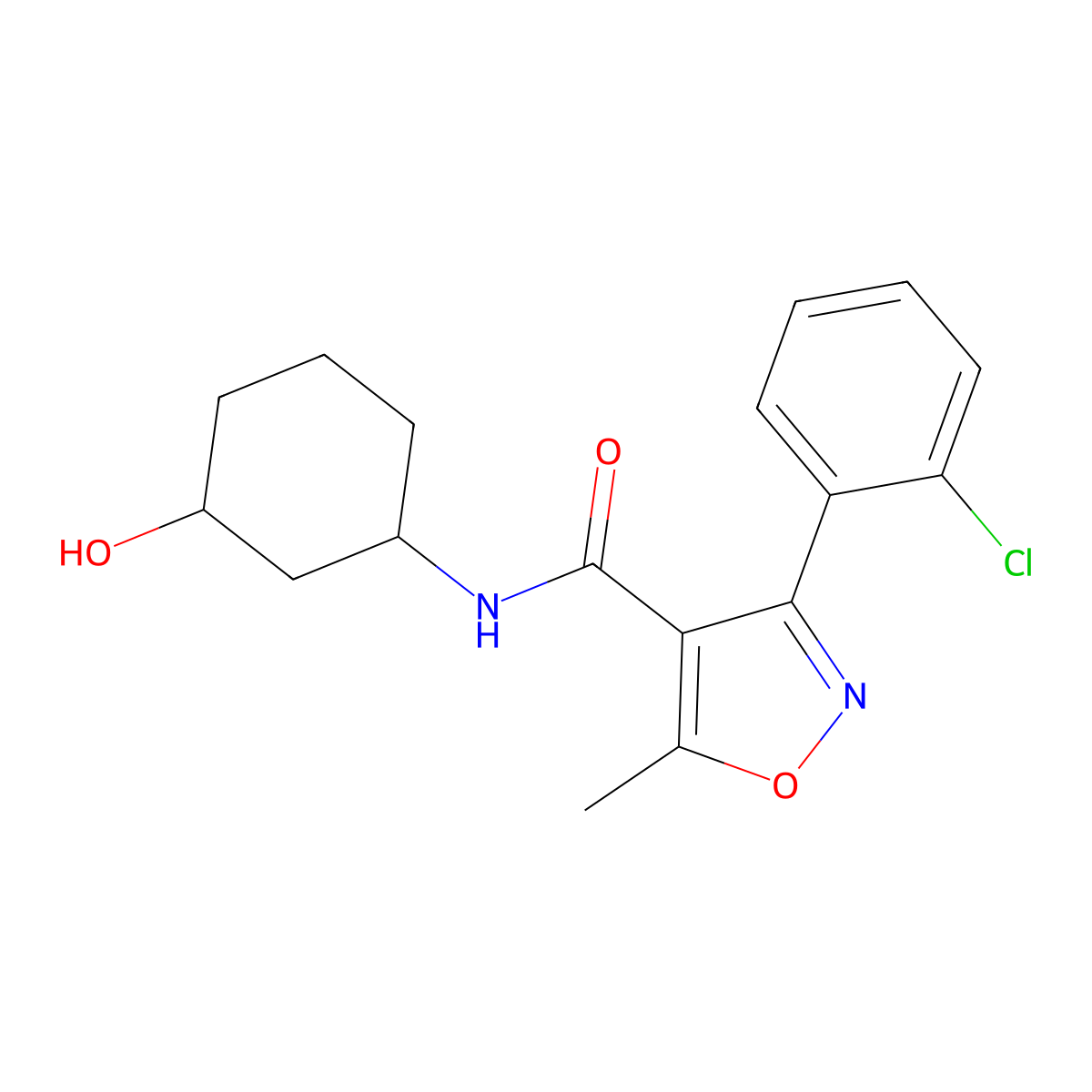 3-(2-chlorophenyl)-N-(3-hydroxycyclohexyl)-5-methylisoxazole-4-carboxamide molecular structure, CAS 1396710-66-9