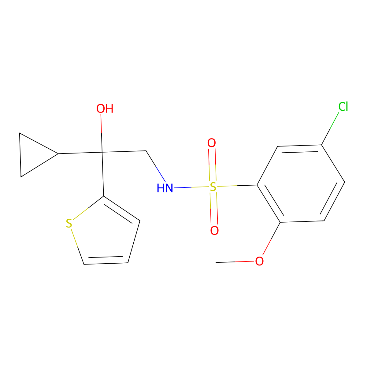 5-chloro-N-[2-cyclopropyl-2-hydroxy-2-(thiophen-2-yl)ethyl]-2-methoxybenzene-1-sulfonamide molecular structure, CAS 1396710-73-8