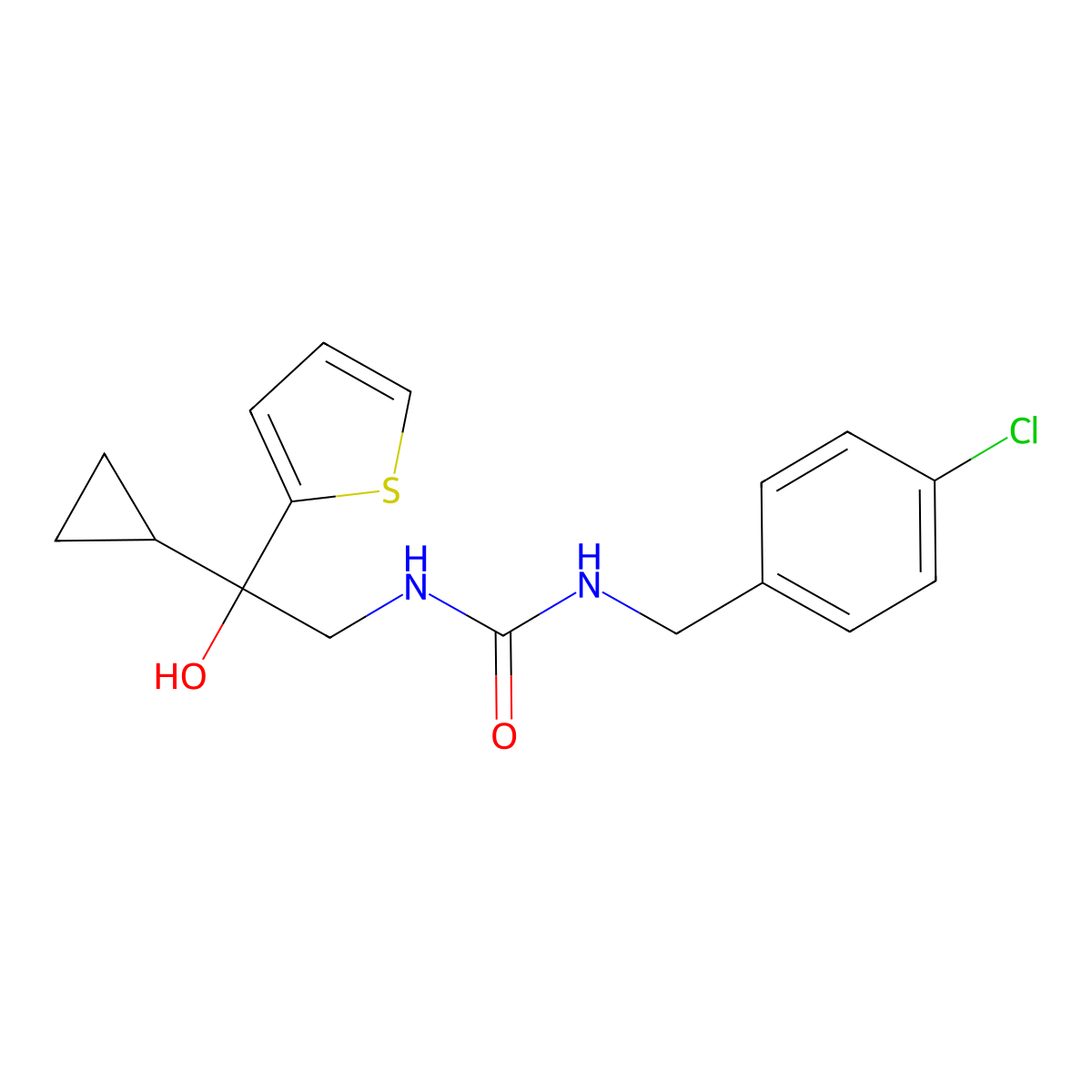 1-(4-Chlorobenzyl)-3-(2-cyclopropyl-2-hydroxy-2-(thiophen-2-yl)ethyl)urea molecular structure, CAS 1396710-86-3