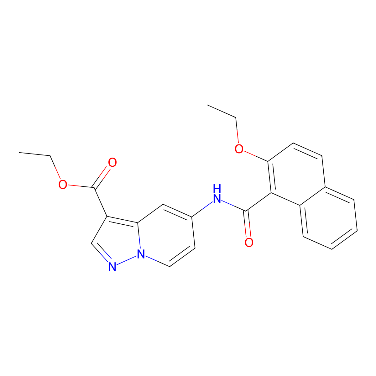 Ethyl 5-(2-ethoxynaphthalene-1-amido)pyrazolo[1,5-a]pyridine-3-carboxylate molecular structure, CAS 1396710-94-3