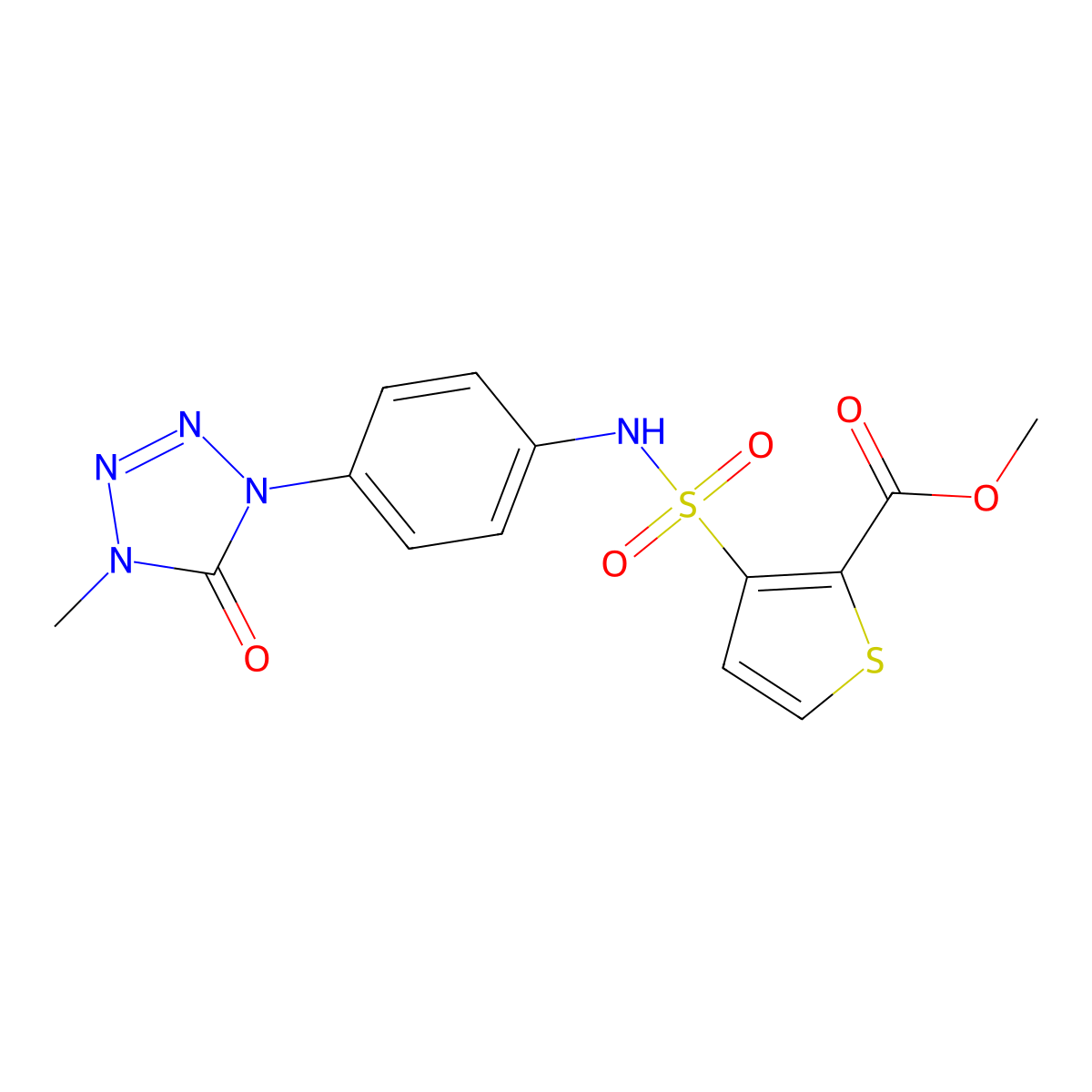 methyl 3-(N-(4-(4-methyl-5-oxo-4,5-dihydro-1H-tetrazol-1-yl)phenyl)sulfamoyl)thiophene-2-carboxylate molecular structure, CAS 1396711-08-2