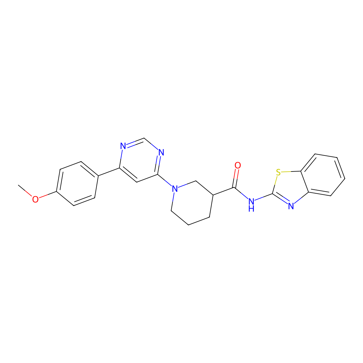 N-(benzo[d]thiazol-2-yl)-1-(6-(4-methoxyphenyl)pyrimidin-4-yl)piperidine-3-carboxamide molecular structure, CAS 1396711-15-1