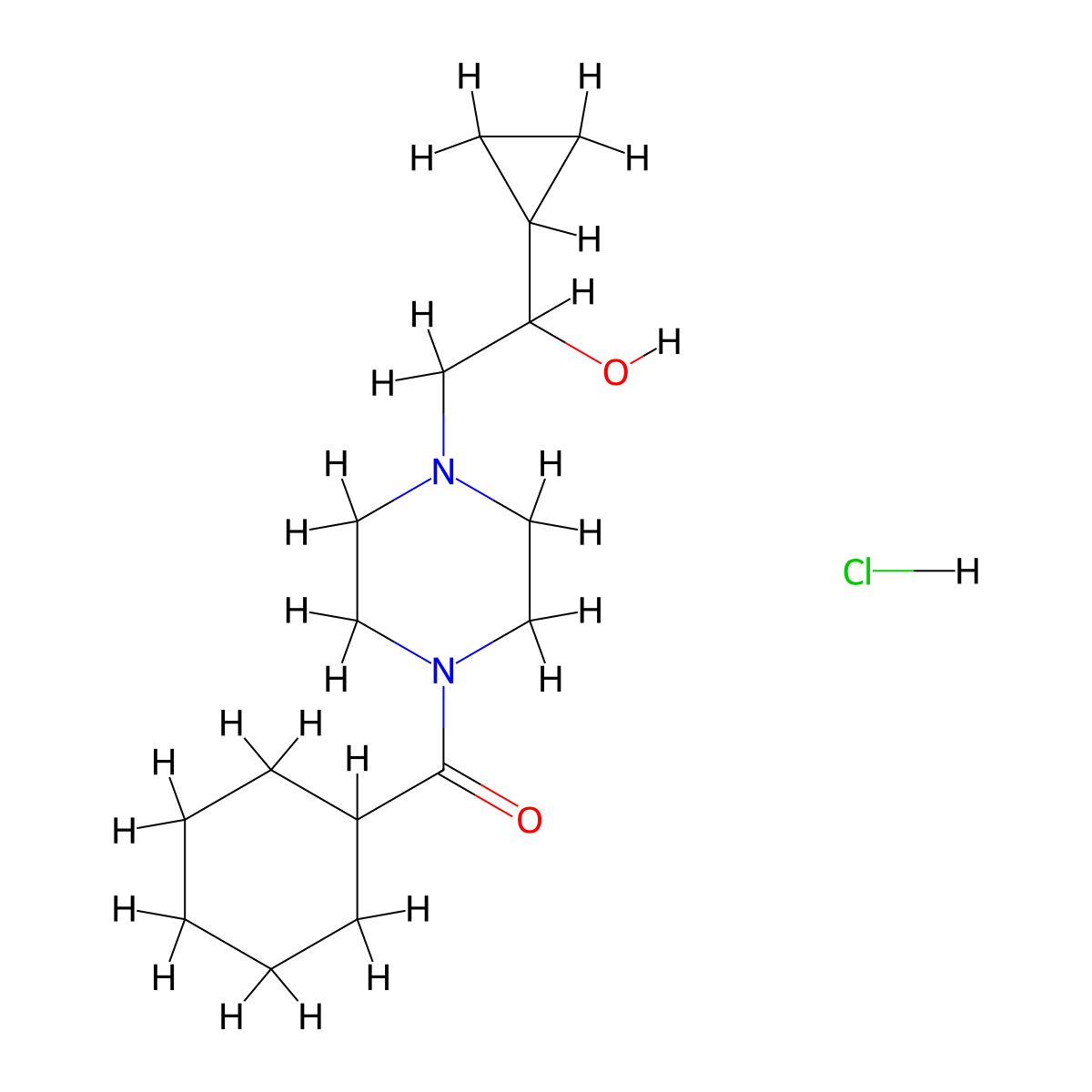 Cyclohexyl(4-(2-cyclopropyl-2-hydroxyethyl)piperazin-1-yl)methanone hydrochloride molecular structure, CAS 1396711-28-6