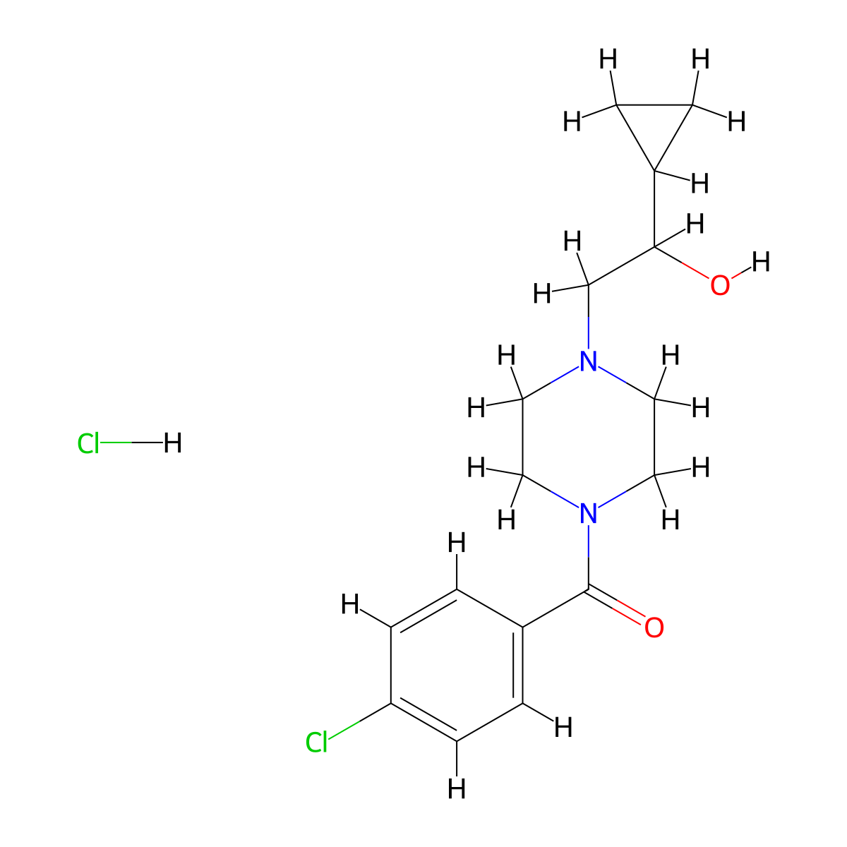 (4-Chlorophenyl)(4-(2-cyclopropyl-2-hydroxyethyl)piperazin-1-yl)methanone hydrochloride molecular structure, CAS 1396711-51-5