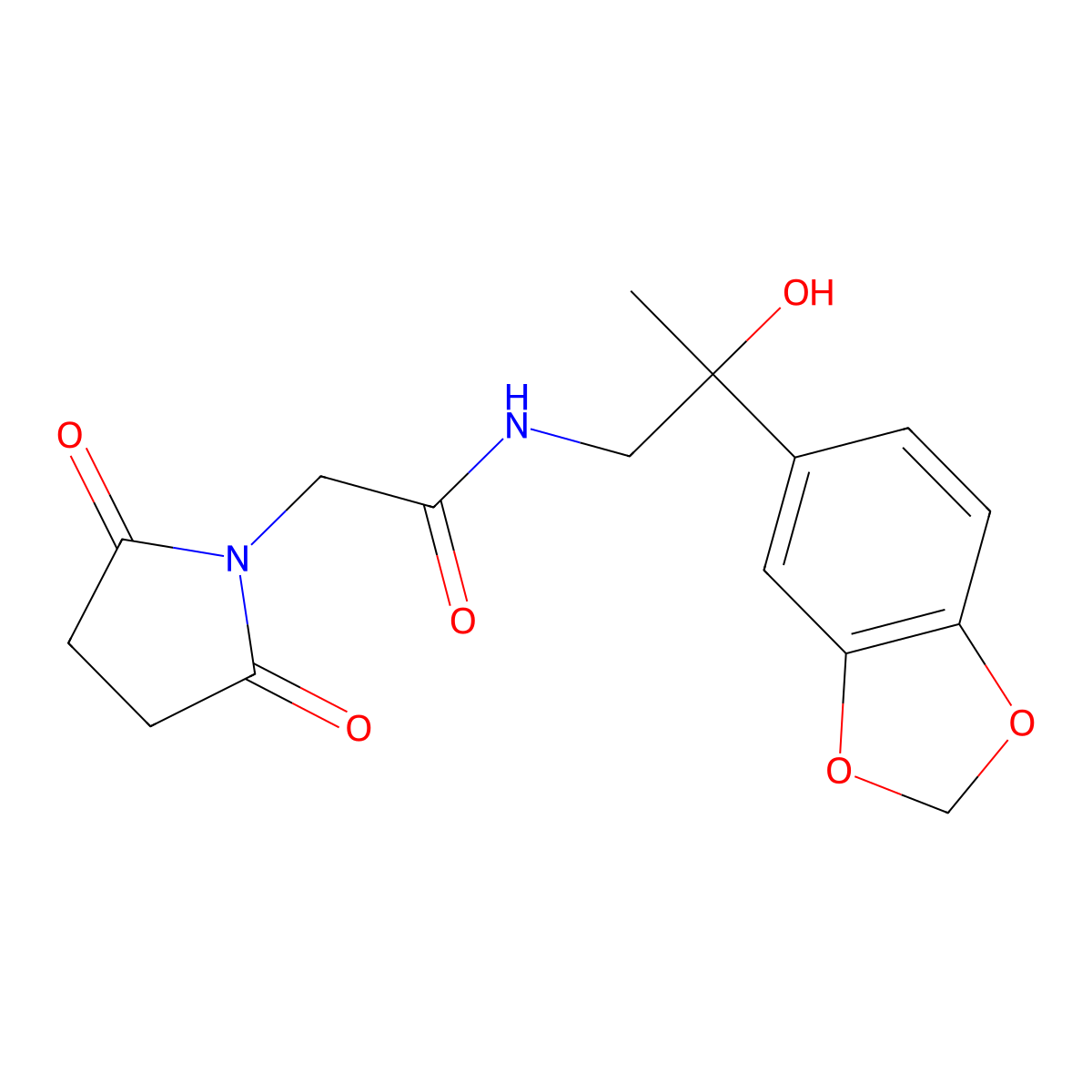 N-(2-(benzo[d][1,3]dioxol-5-yl)-2-hydroxypropyl)-2-(2,5-dioxopyrrolidin-1-yl)acetamide molecular structure, CAS 1396711-55-9