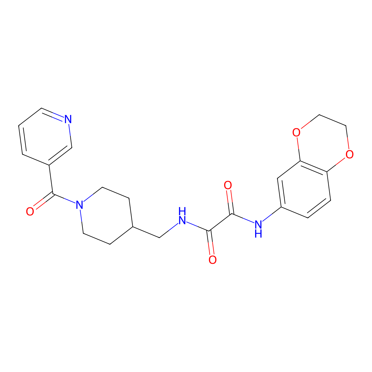 N1-(2,3-dihydrobenzo[b][1,4]dioxin-6-yl)-N2-((1-nicotinoylpiperidin-4-yl)methyl)oxalamide molecular structure, CAS 1396711-56-0