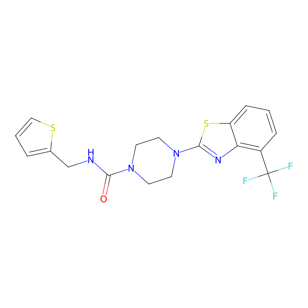 N-(thiophen-2-ylmethyl)-4-(4-(trifluoromethyl)benzo[d]thiazol-2-yl)piperazine-1-carboxamide molecular structure, CAS 1396711-65-1