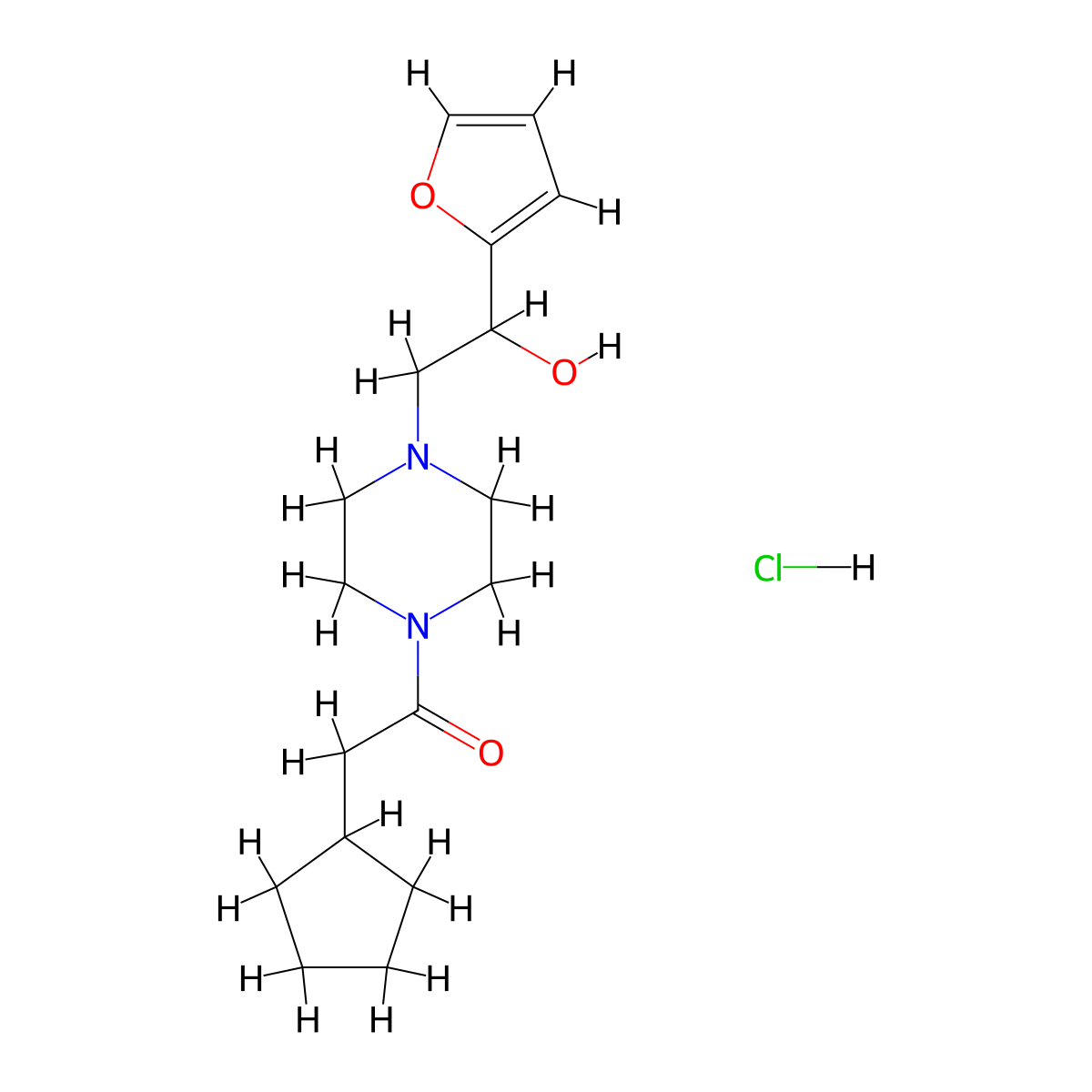 2-Cyclopentyl-1-(4-(2-(furan-2-yl)-2-hydroxyethyl)piperazin-1-yl)ethanone hydrochloride molecular structure, CAS 1396711-69-5